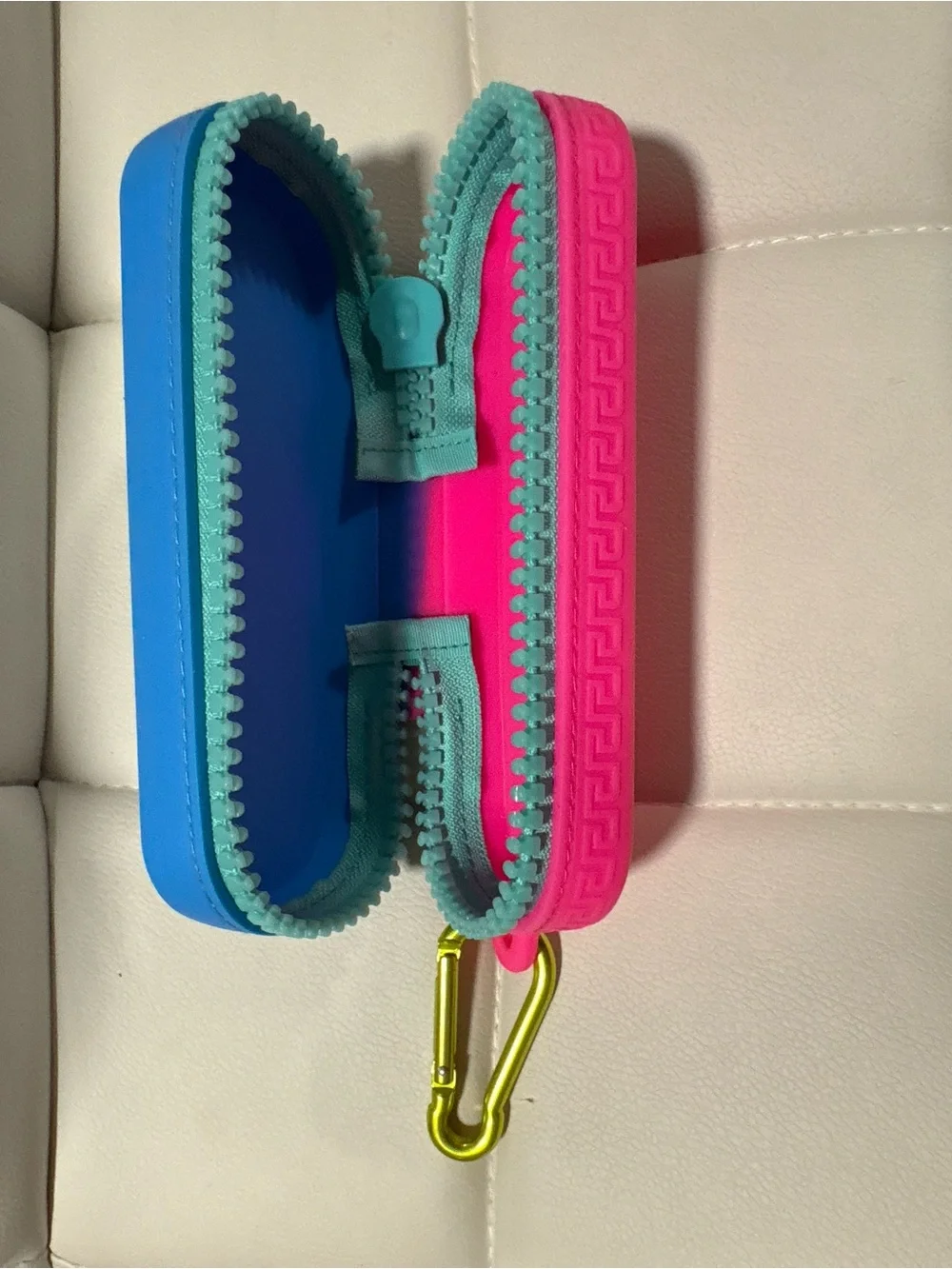 Versace Kids Bright Blue & Yellow Logo Zip Case with Pink Trim
